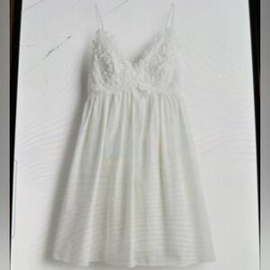 H M White Lace Trimmed Cami Dress‎ Mini Boho Festival Size L